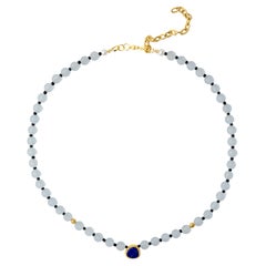 Lapis Lazuli, Chalcedony, Gold Beaded Necklace by Bombyx House