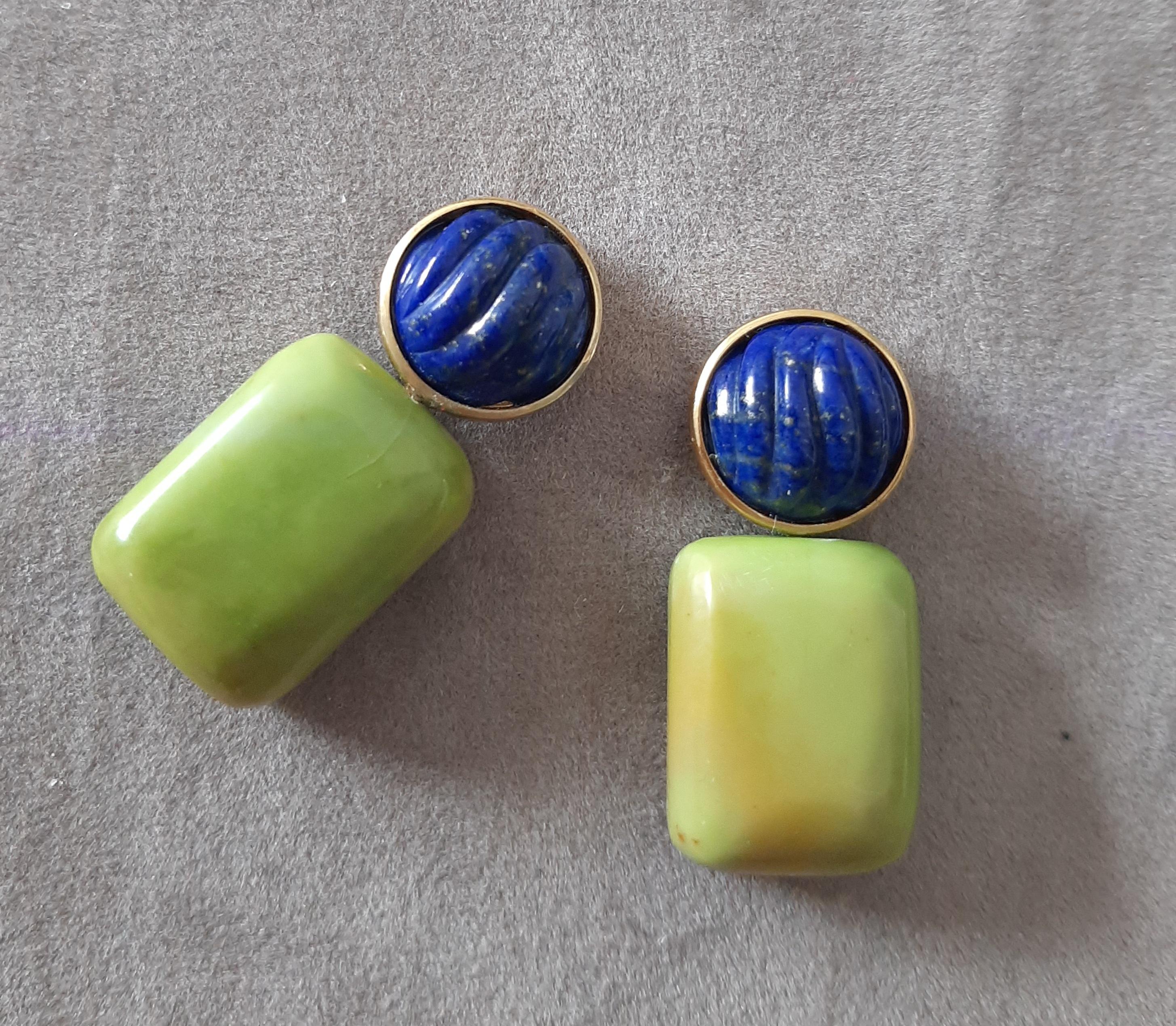 Lapis Lazuli geschnitzt Cabs Grüner Türkis Kissen 14k Solid Gold Ohrstecker im Angebot 5