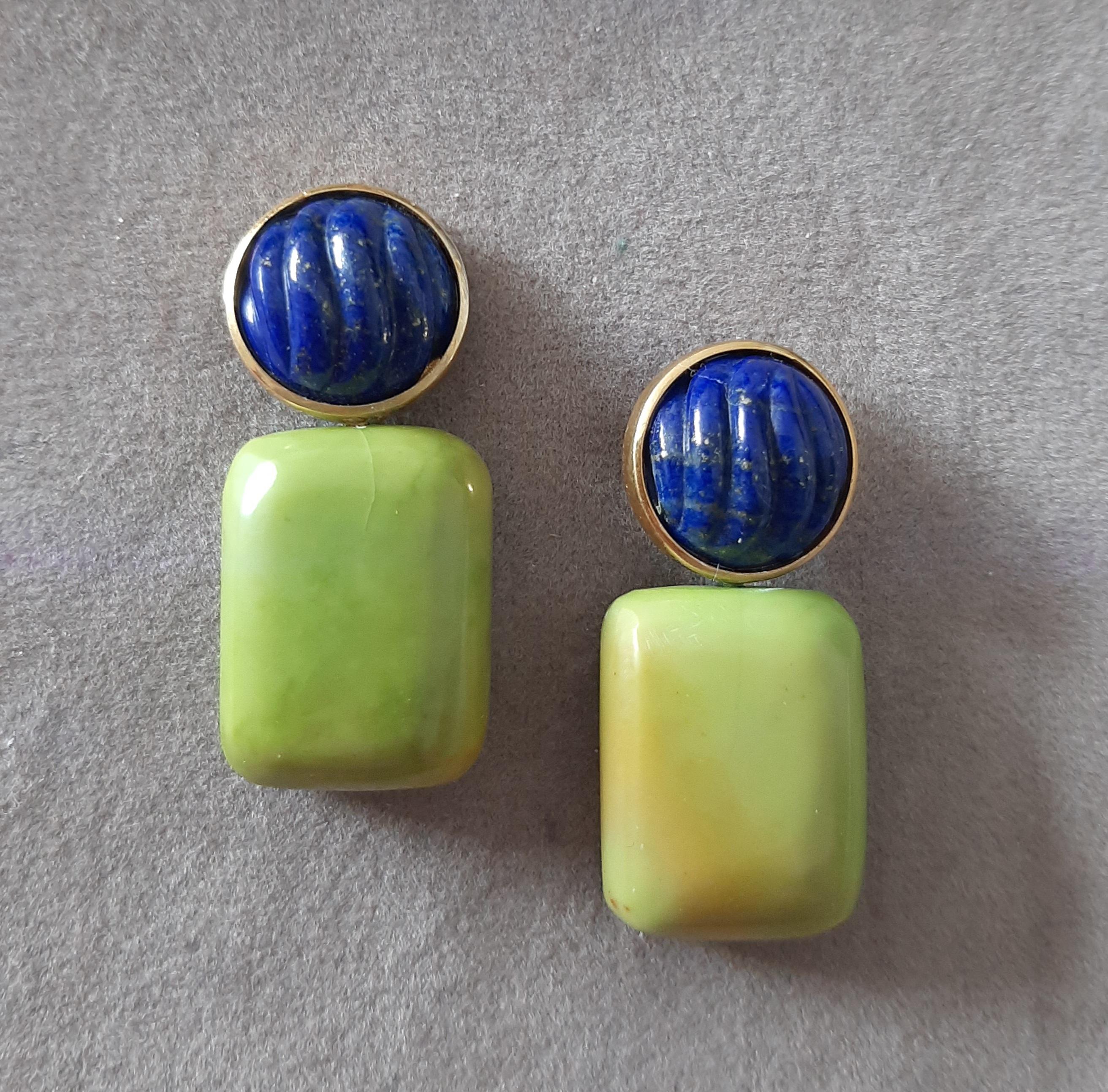 Lapis Lazuli geschnitzt Cabs Grüner Türkis Kissen 14k Solid Gold Ohrstecker im Angebot 6