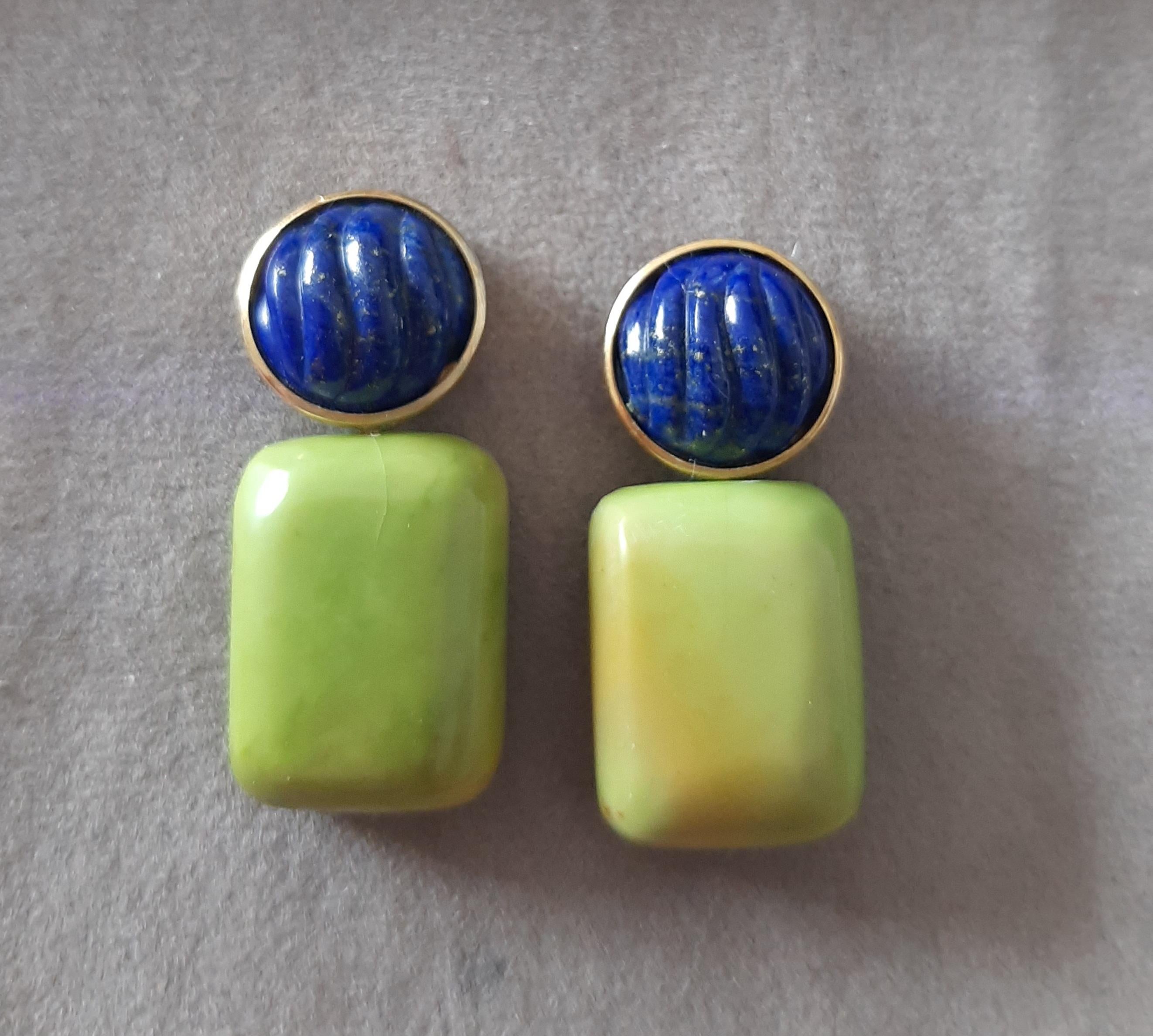 Lapis Lazuli geschnitzt Cabs Grüner Türkis Kissen 14k Solid Gold Ohrstecker im Angebot 7