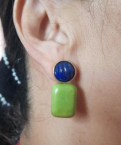 Lapis Lazuli geschnitzt Cabs Grüner Türkis Kissen 14k Solid Gold Ohrstecker