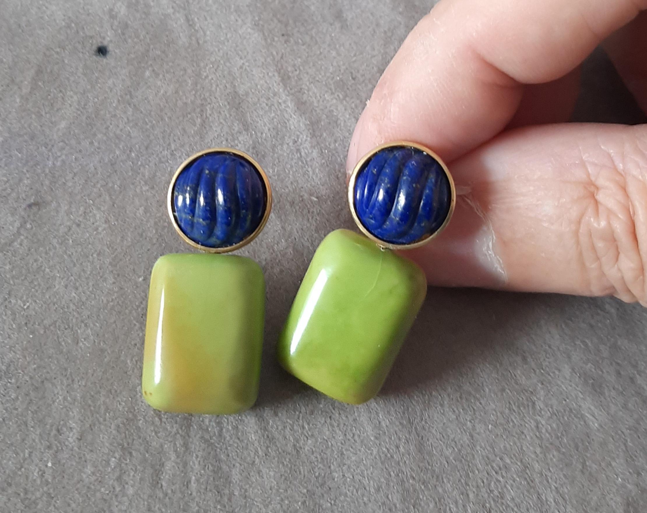Lapis Lazuli geschnitzt Cabs Grüner Türkis Kissen 14k Solid Gold Ohrstecker im Angebot 2