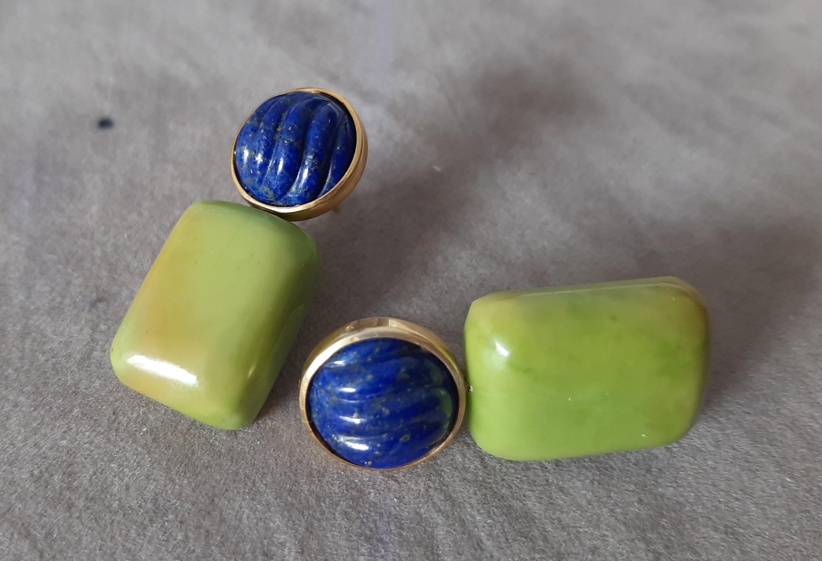 Lapis Lazuli geschnitzt Cabs Grüner Türkis Kissen 14k Solid Gold Ohrstecker im Angebot 3