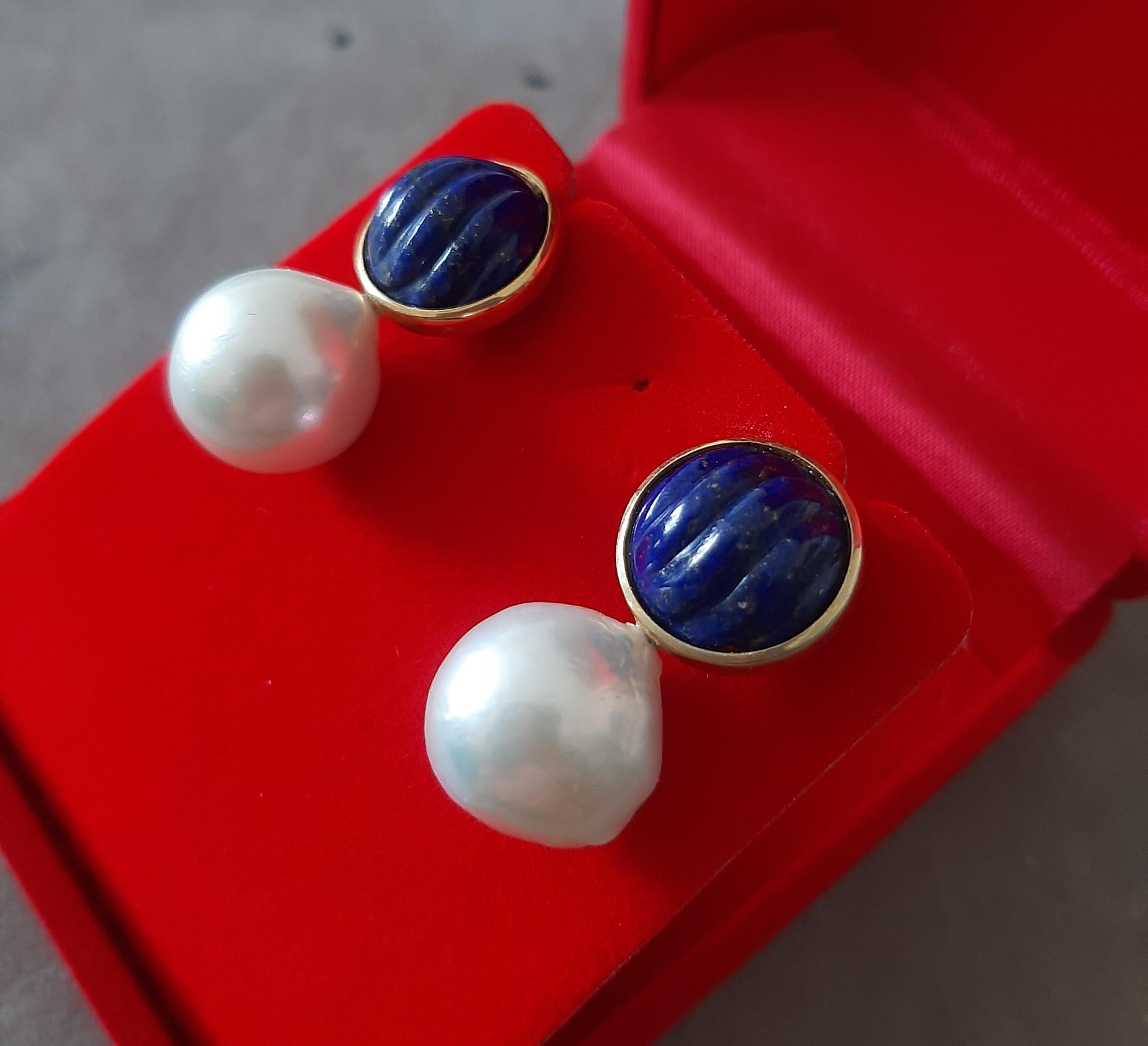 Boucles d'oreilles en Lapis Lazuli et Perles Baroques Blanches 14k en or massif Neuf - En vente à Bangkok, TH
