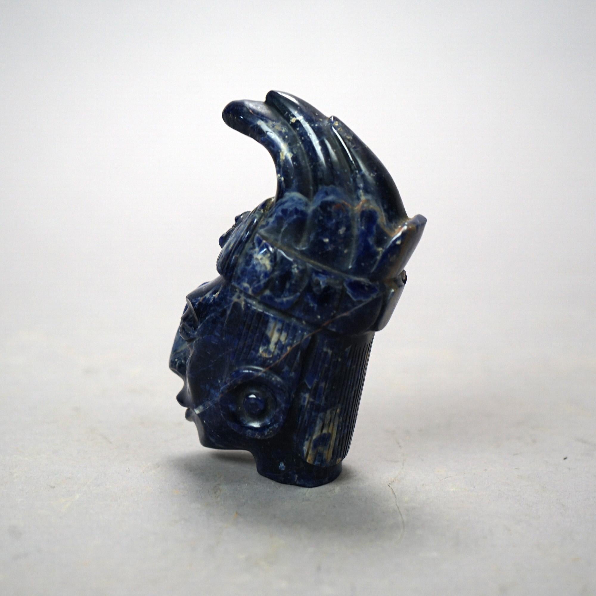 Lapis Lazuli Carved Figure Head of Indian 20th C In Good Condition For Sale In Big Flats, NY