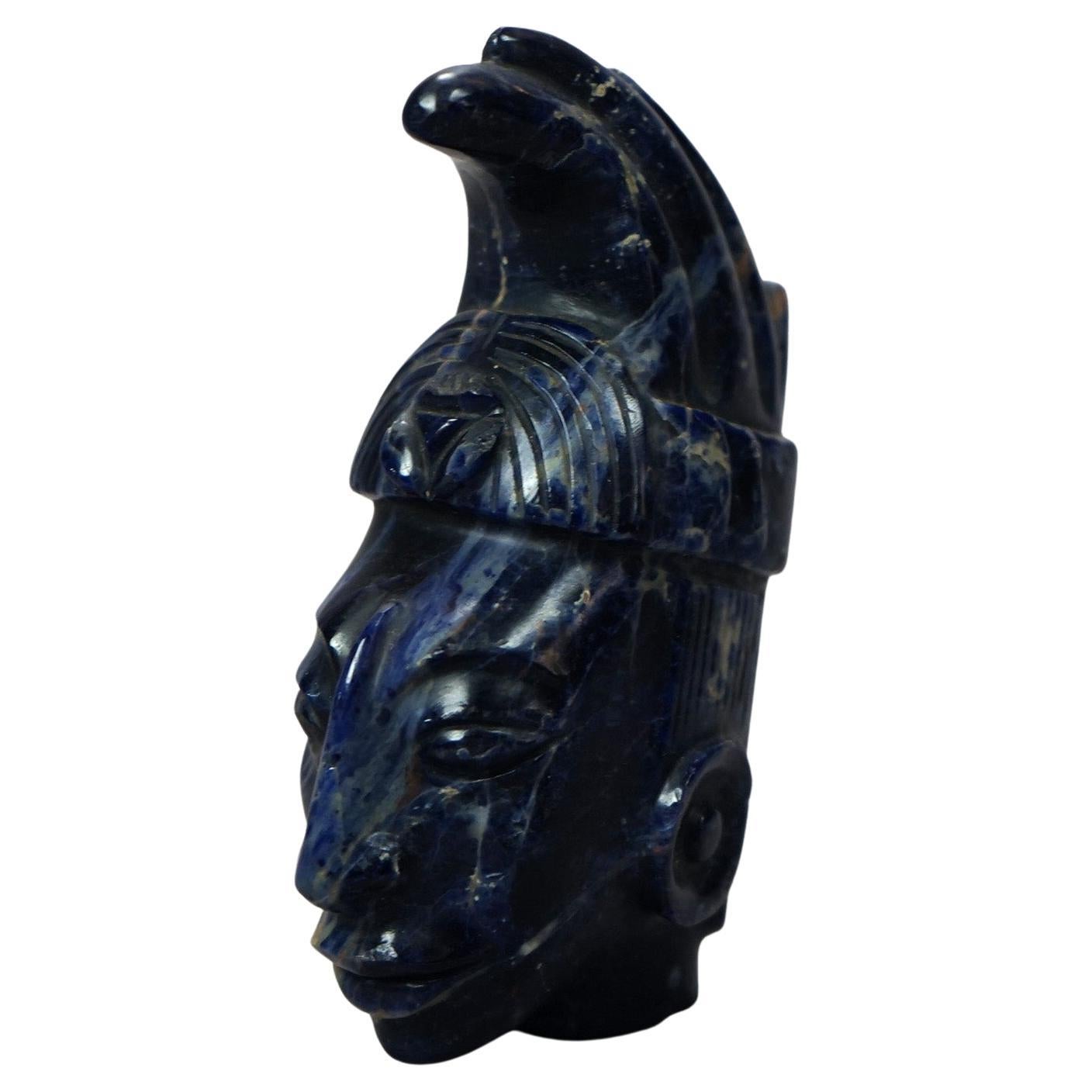  Lapis Lazuli Carved Figure Head of Indian 20th C For Sale