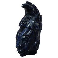 Vintage  Lapis Lazuli Carved Figure Head of Indian 20th C