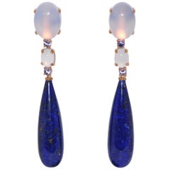 Lapis Lazuli, Chalcedony and Tanzanite Rose Gold Chandelier Earrings Lapis Lazuli, Chalcedony and Tanzanite Rose Gold Chandelier Earrings
