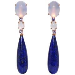 Lapis Lazuli, Chalcedony and Tanzanite Rose Gold Chandelier Earrings