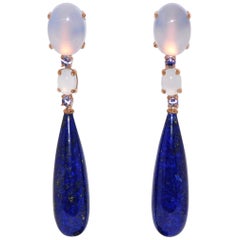 Lapis Lazuli, Chalcedony and Tanzanite Rose Gold Chandelier Earrings