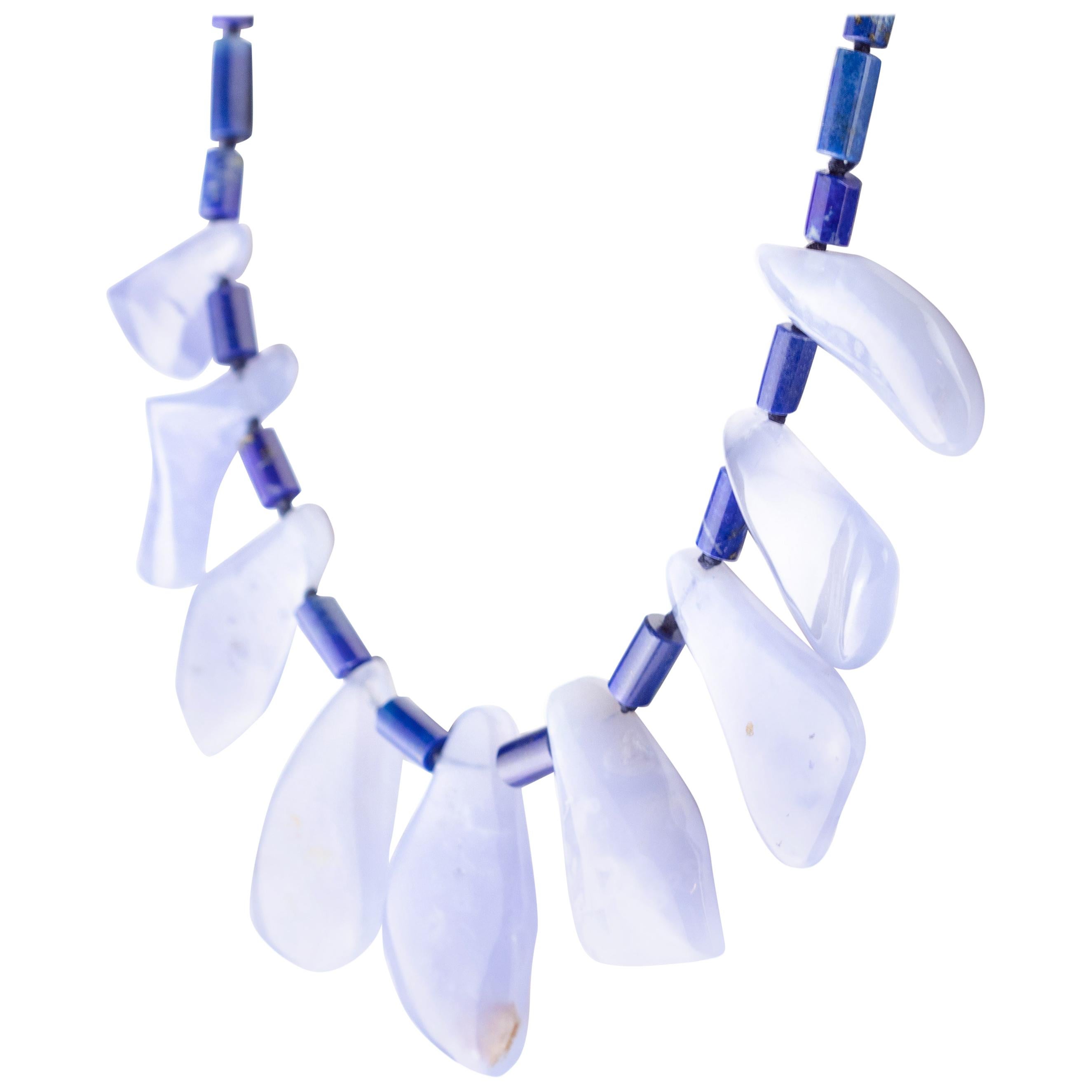 Lapis Lazuli Chalcedony Handmade Sterling Silver Tribal Warrior Bold Necklace