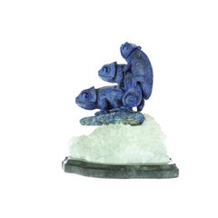 Lapis Lazuli Chameleon Figurine Carved Asian Artisan Animal Statue Sculpture
