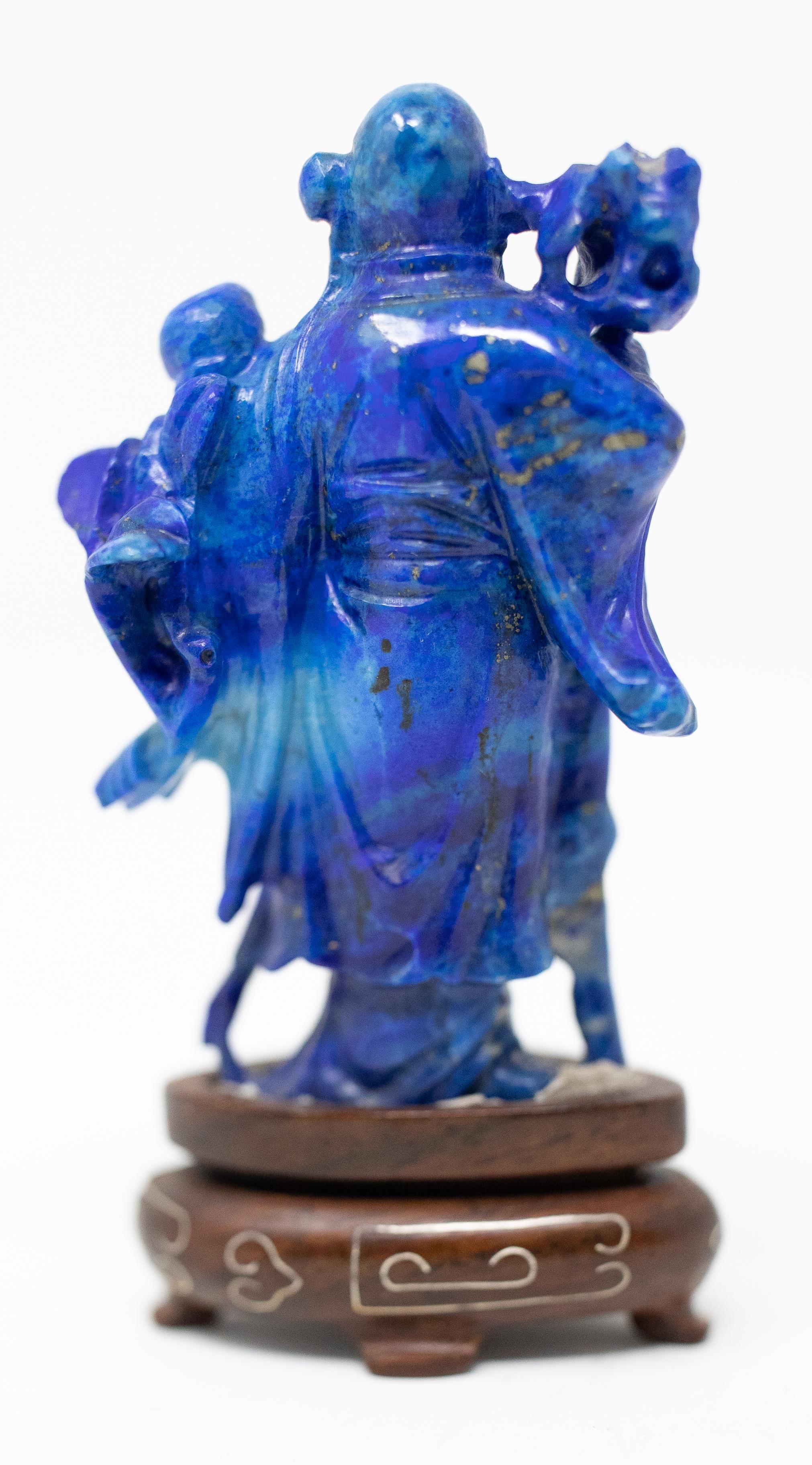 Hand-Carved Lapis Lazuli Chinese Shou Lao Figure For Sale