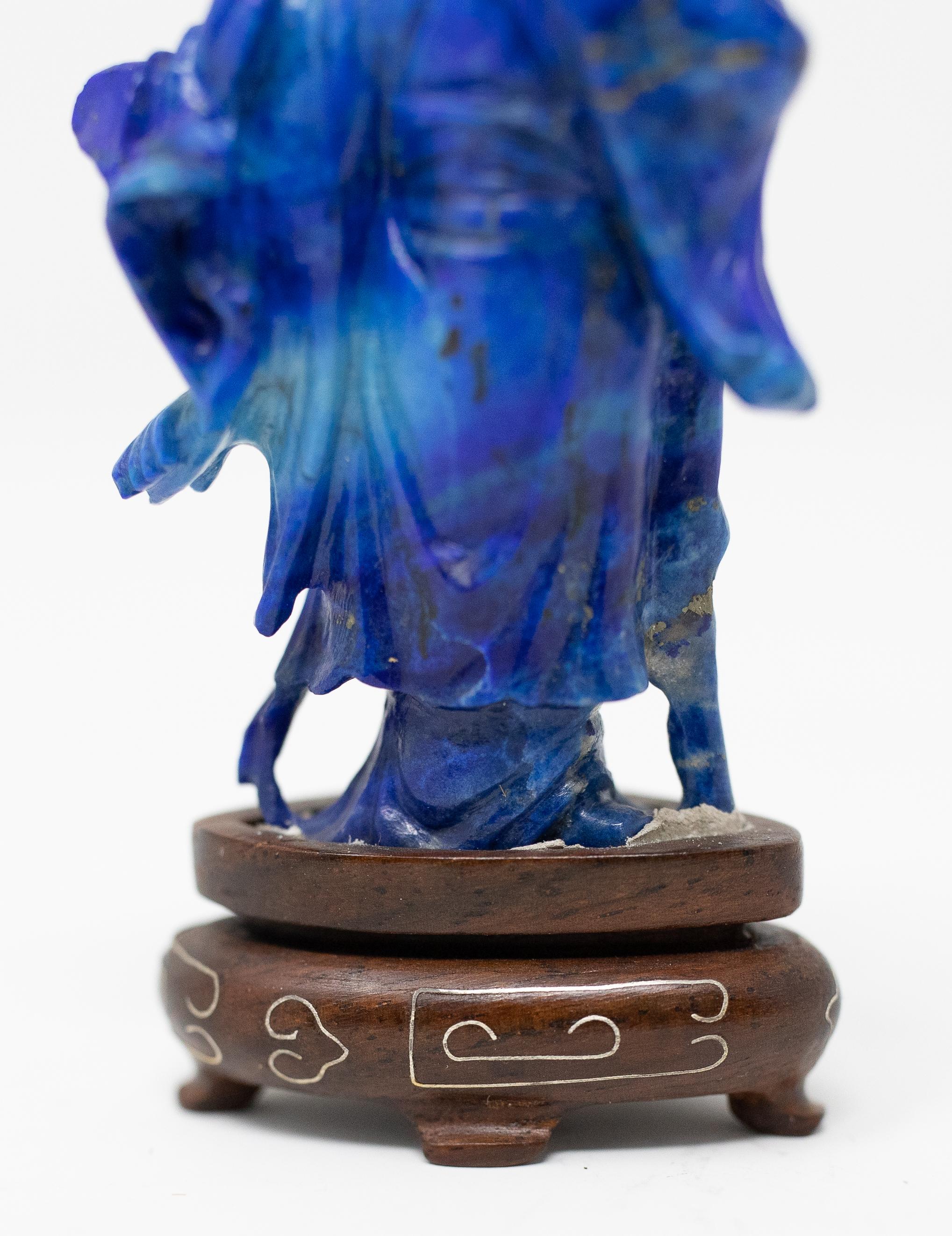 Lapis Lazuli Chinese Shou Lao Figure In Fair Condition For Sale In Cookeville, TN