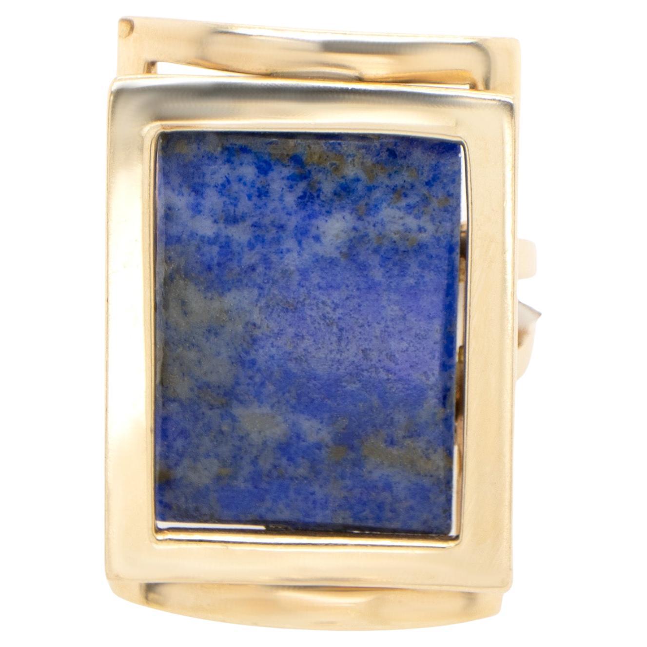 Lapis Lazuli Cocktail Ring 14k Yellow Gold 1970’s  For Sale