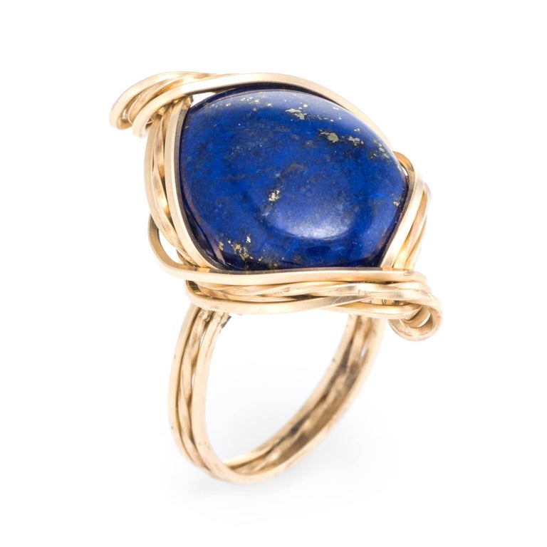 Lapis Lazuli Cocktail Ring Vintage 14 Karat Yellow Gold For Sale at 1stdibs
