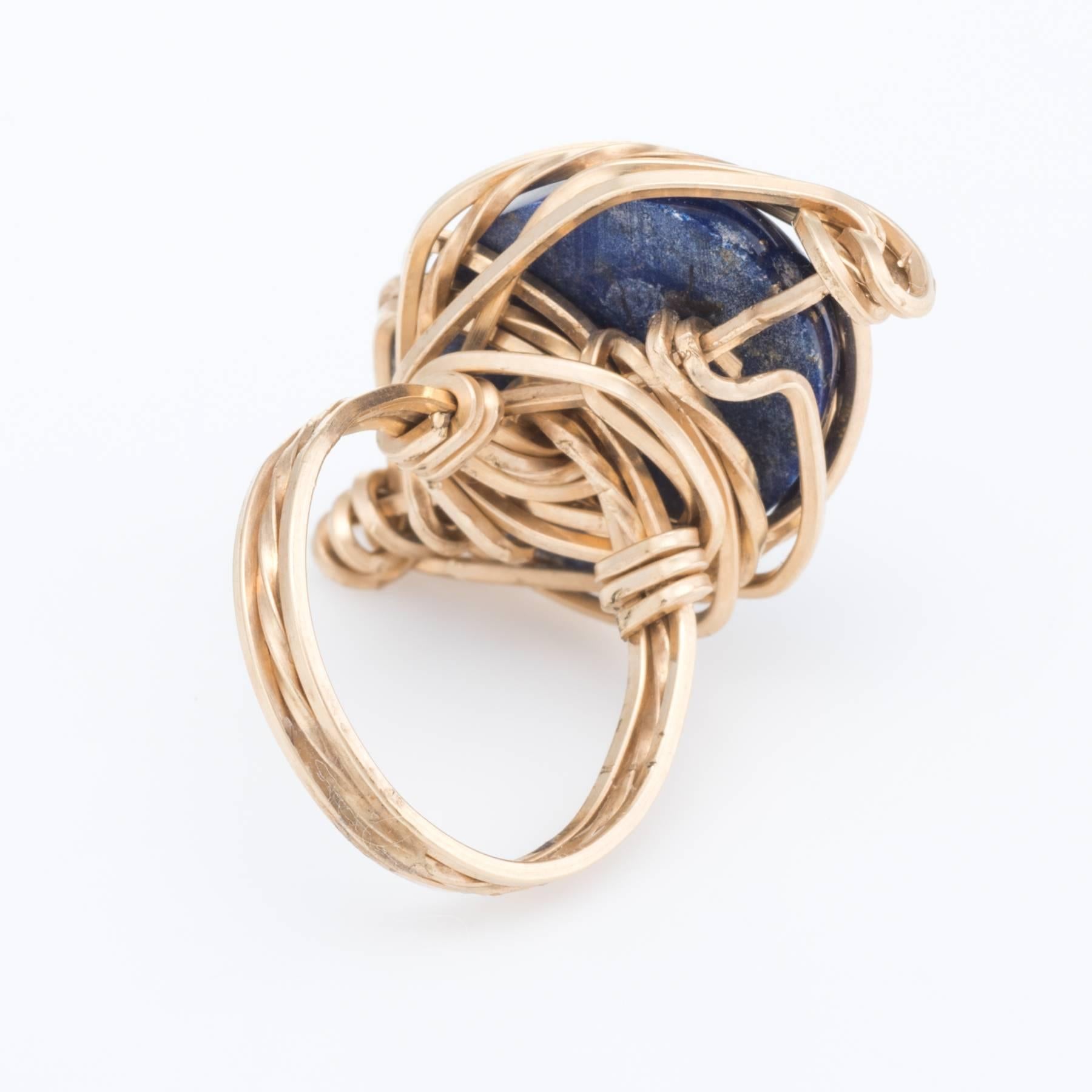 Lapis Lazuli Cocktail Ring Vintage 14 Karat Yellow Gold In Excellent Condition In Torrance, CA