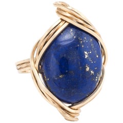 Lapis Lazuli Cocktail Ring Vintage 14 Karat Yellow Gold Lapis Lazuli Cocktail Ring Vintage 14 Karat Yellow Gold
