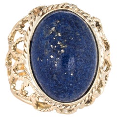 Lapis Lazuli Cocktail Ring Vintage 14 Karat Gold Large Oval Estate Jewelry