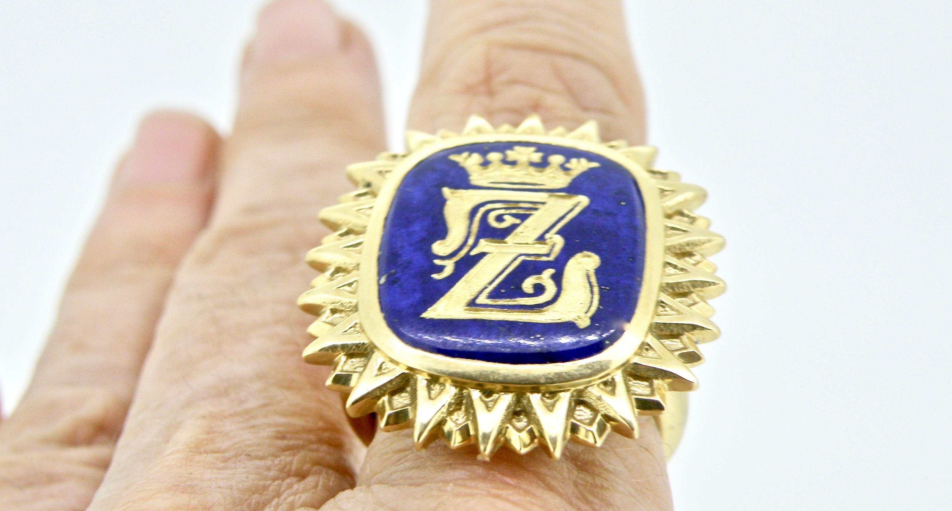 Women's or Men's Lapis Lazuli Crown Ring For Sale