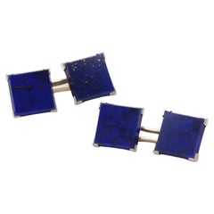 Lapis lazuli cufflinks in 18k white gold, Modernist cufflinks, men
s jewelry