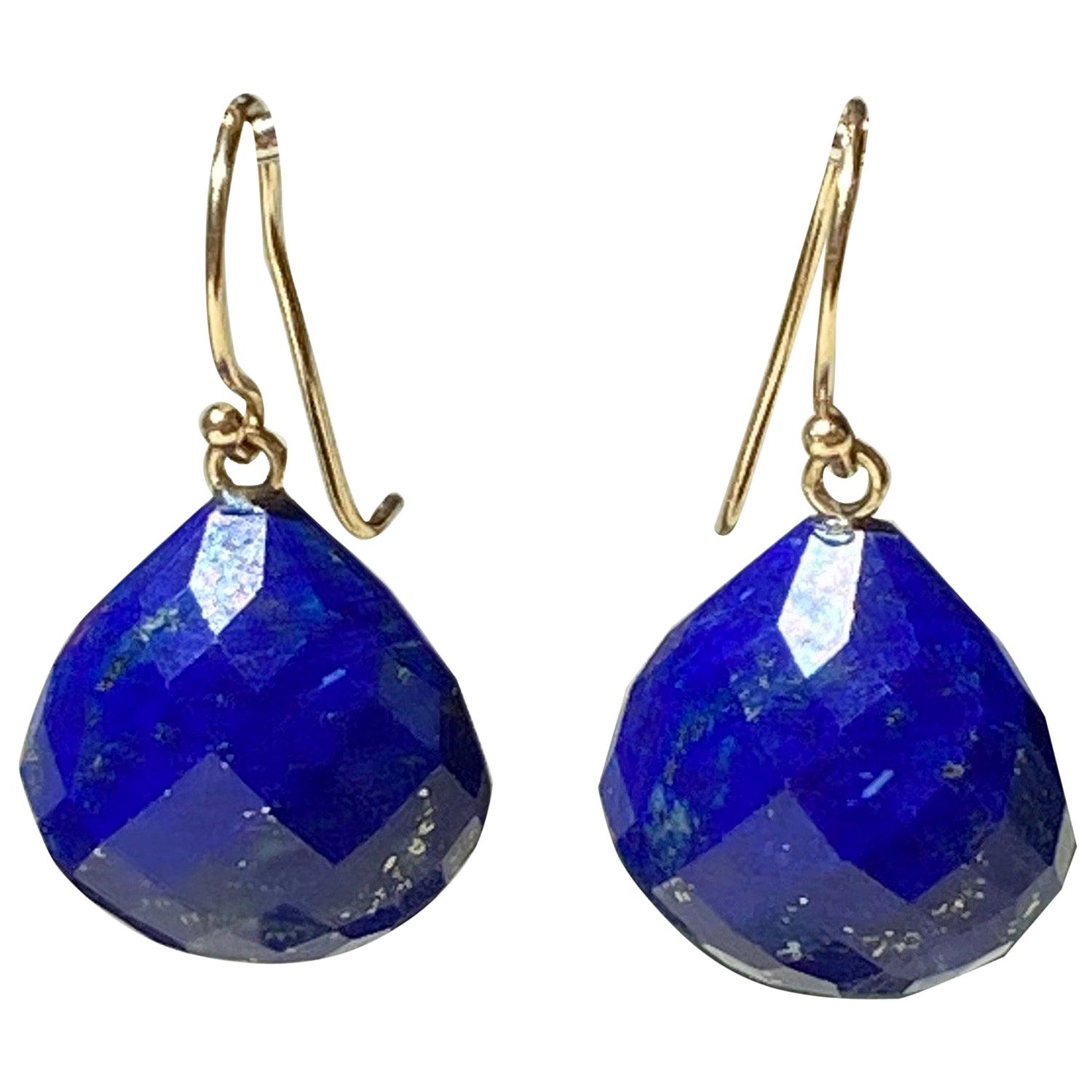 Lapis Lazuli Dangle Earrings in 14 Karat Yellow Gold For Sale