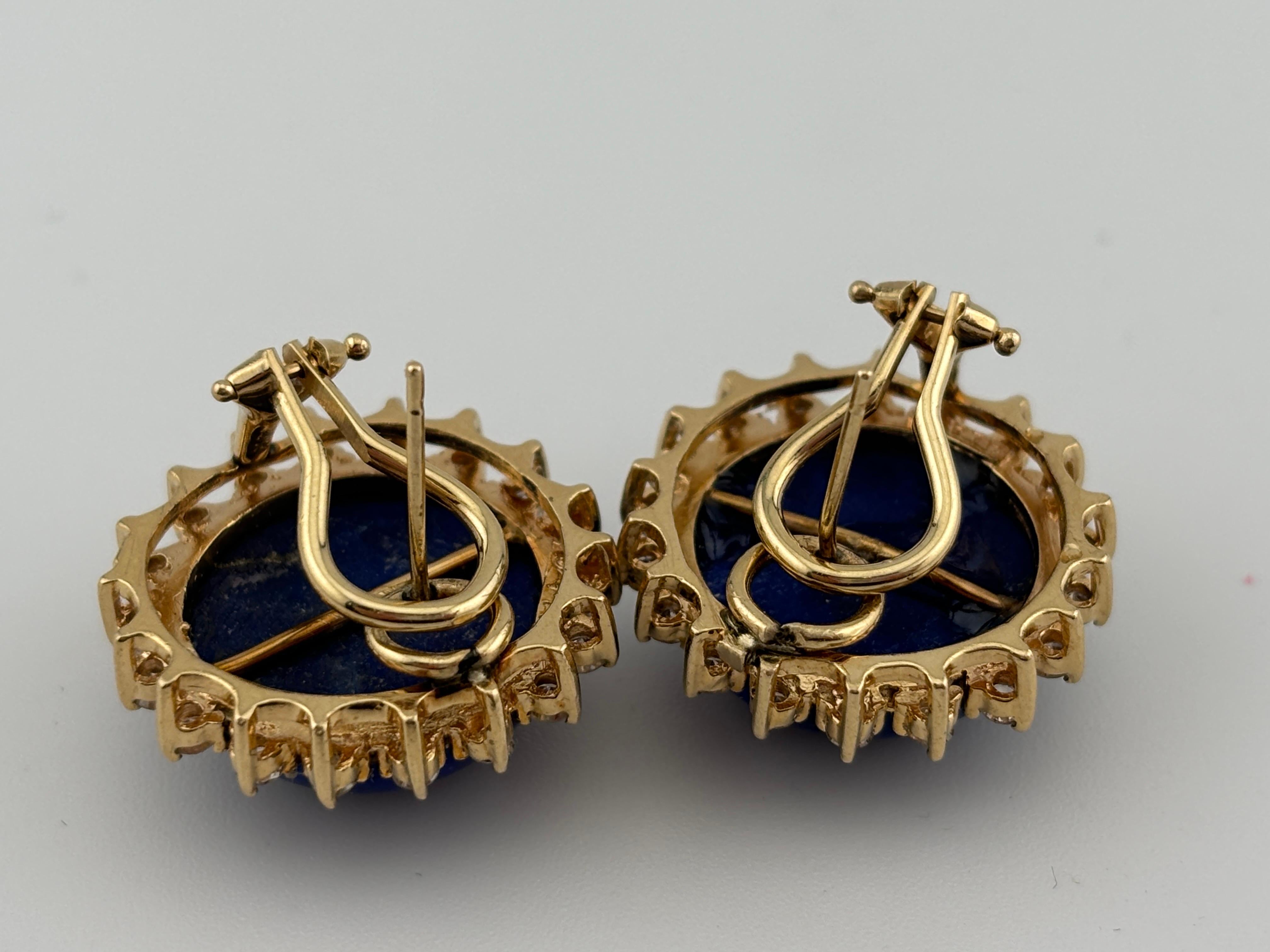 Orecchini in lapislazzuli e diamanti in oro 14k Omega Back In condizioni buone in vendita a Bernardsville, NJ