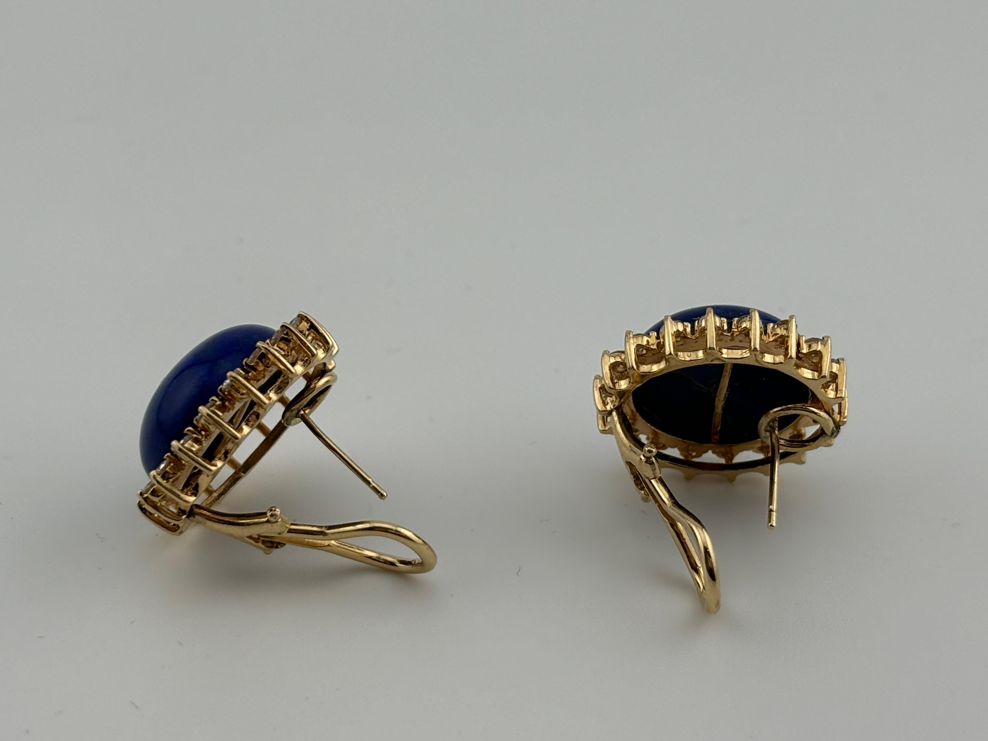 Orecchini in lapislazzuli e diamanti in oro 14k Omega Back in vendita 1
