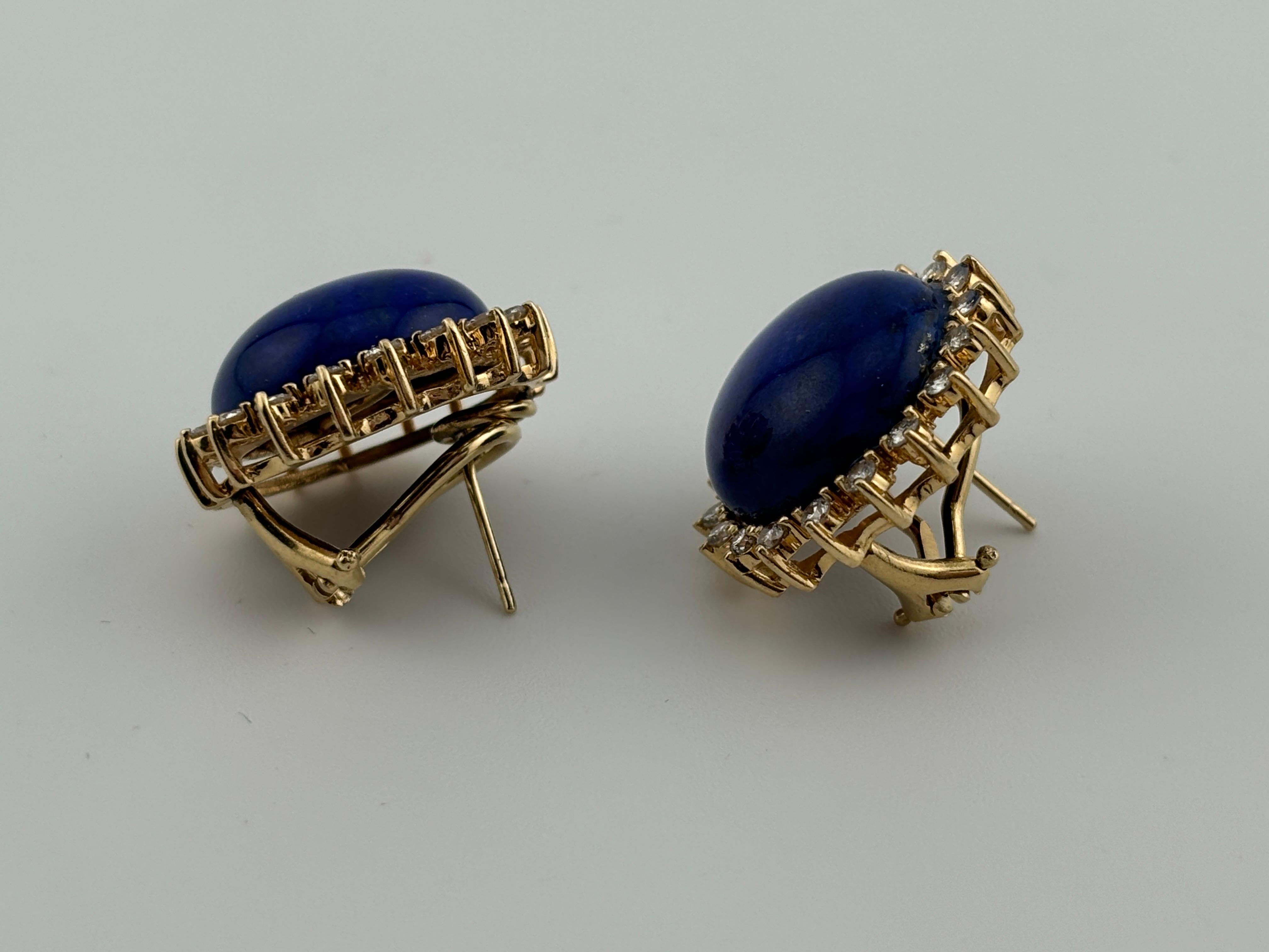 Orecchini in lapislazzuli e diamanti in oro 14k Omega Back in vendita 2