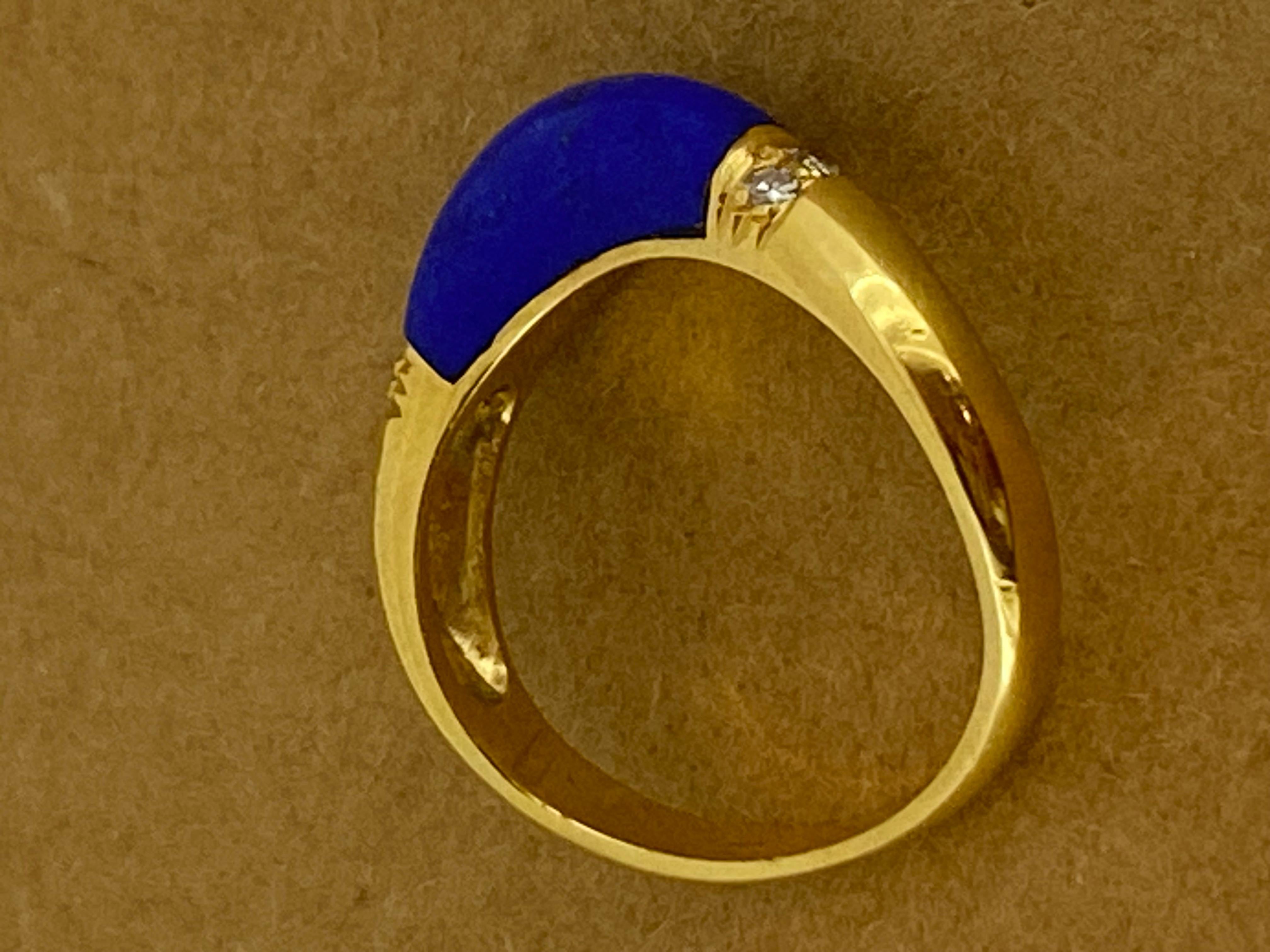 Lapis Lazuli, Diamond 18K Yellow Gold U-Shaped Ring, Italy, Retro, c1960's. For Sale 4
