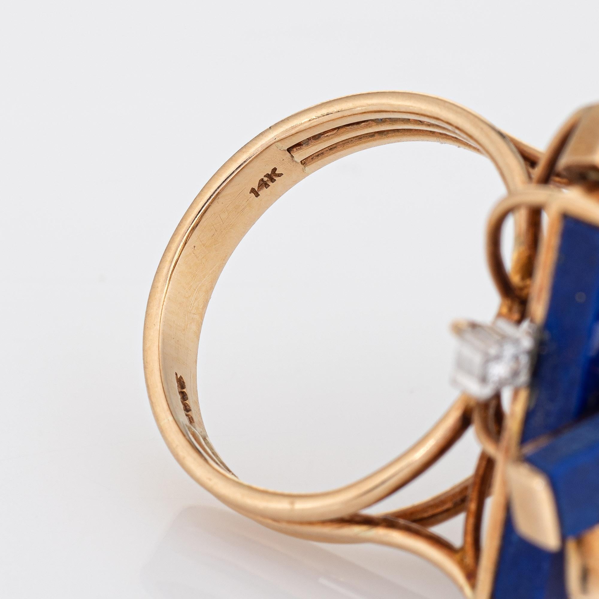 Lapis Lazuli Diamond Abstract Ring Vintage 14k Yellow Gold Sz 6.5 Fine Jewelry 1
