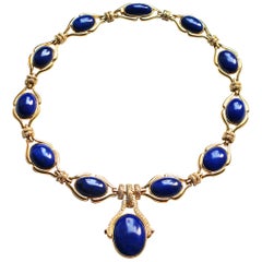 Lapis Lazuli Diamond and 18 Karat Gold Drop Necklace