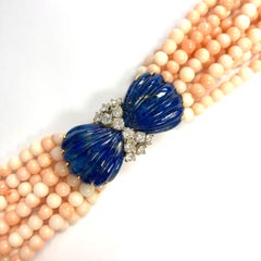 Lapis Lazuli Diamond and Angel Skin Coral Bracelet