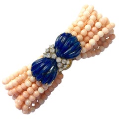 Lapis Lazuli Diamond and Angel Skin Coral Bracelet