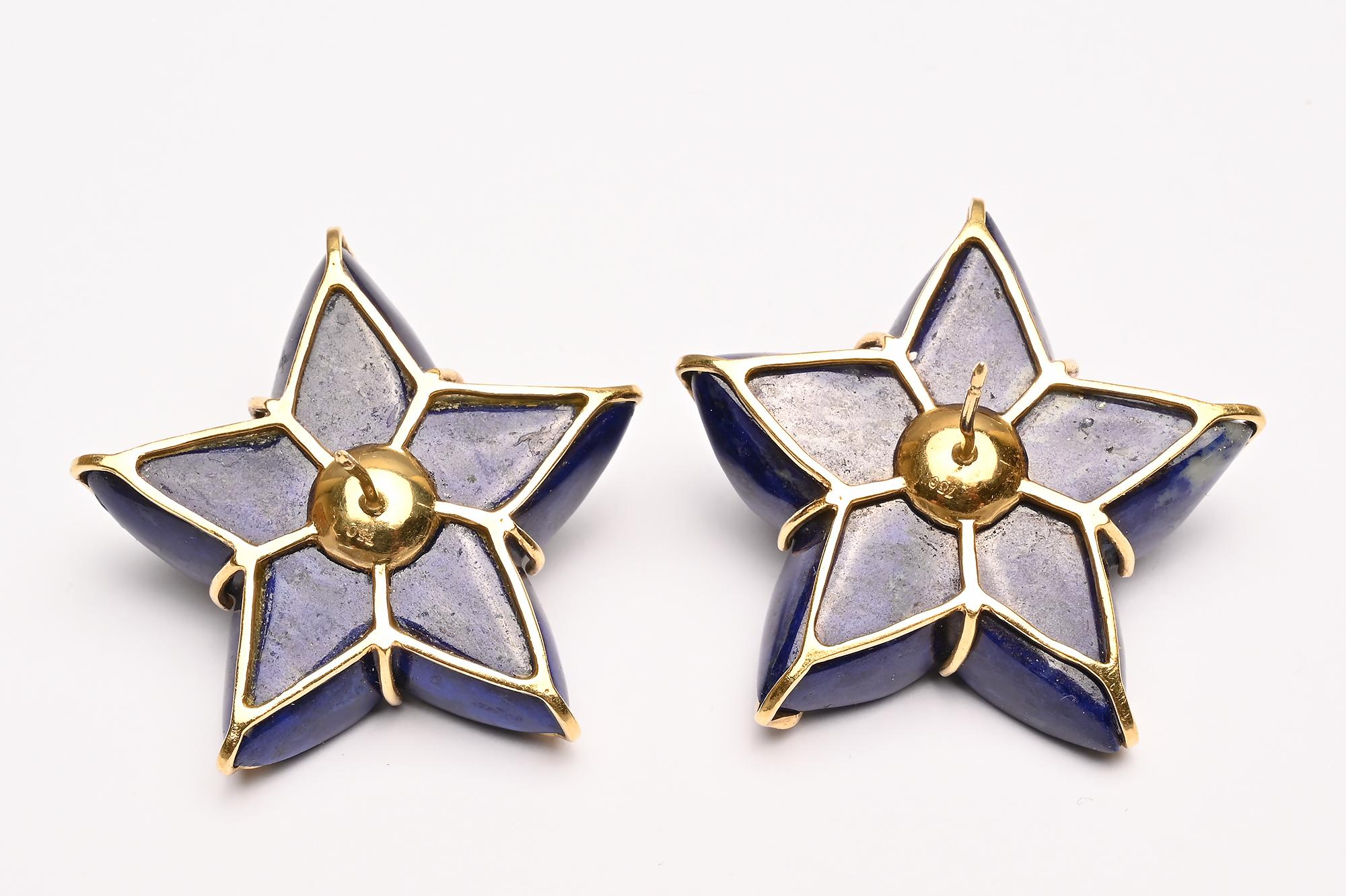 Lapis Lazuli Diamond and Peridot Star Earrings In Excellent Condition For Sale In Darnestown, MD
