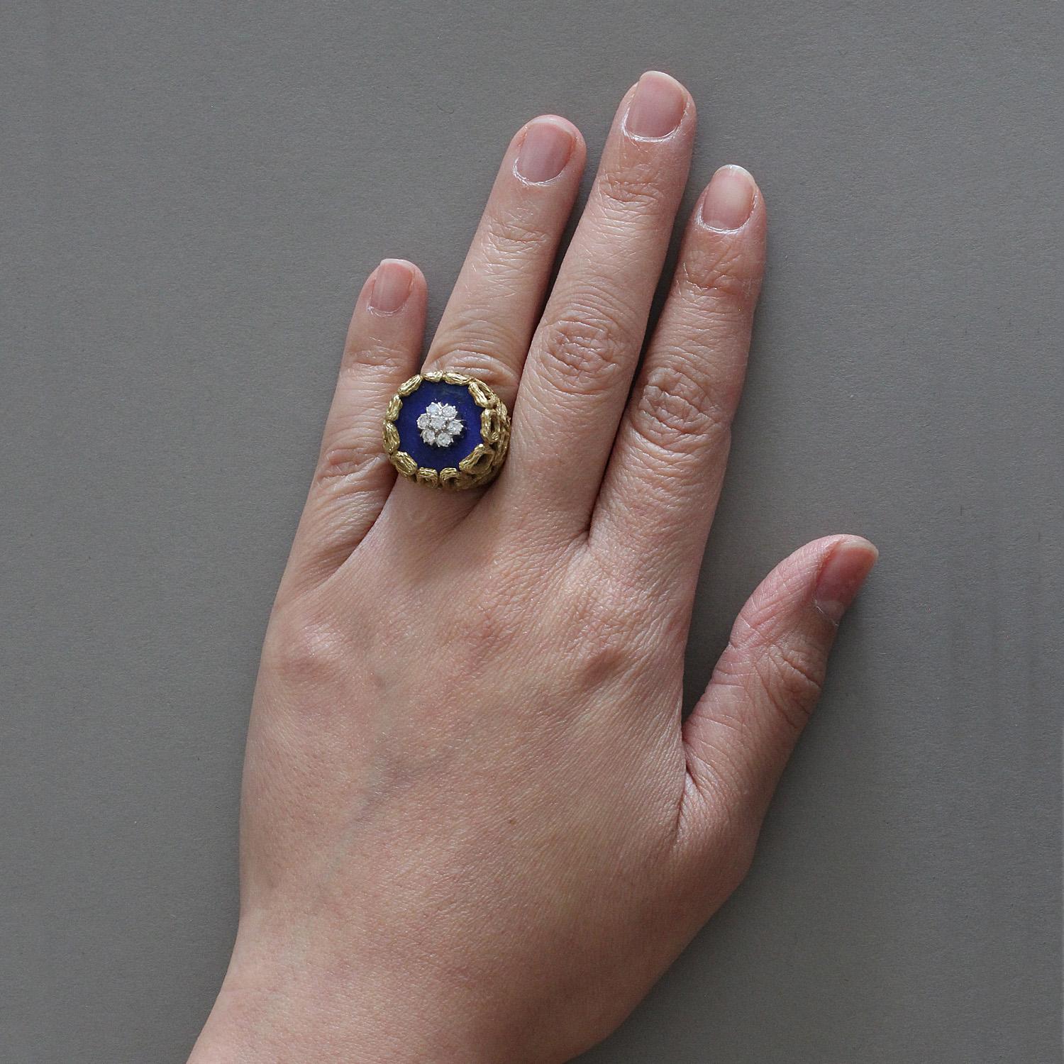 Lapis Lazuli Diamond Cluster Gold Ring 1