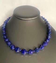 Lapis Lazuli Diamond Cut Strand Necklace with Yellow Gold Clasp