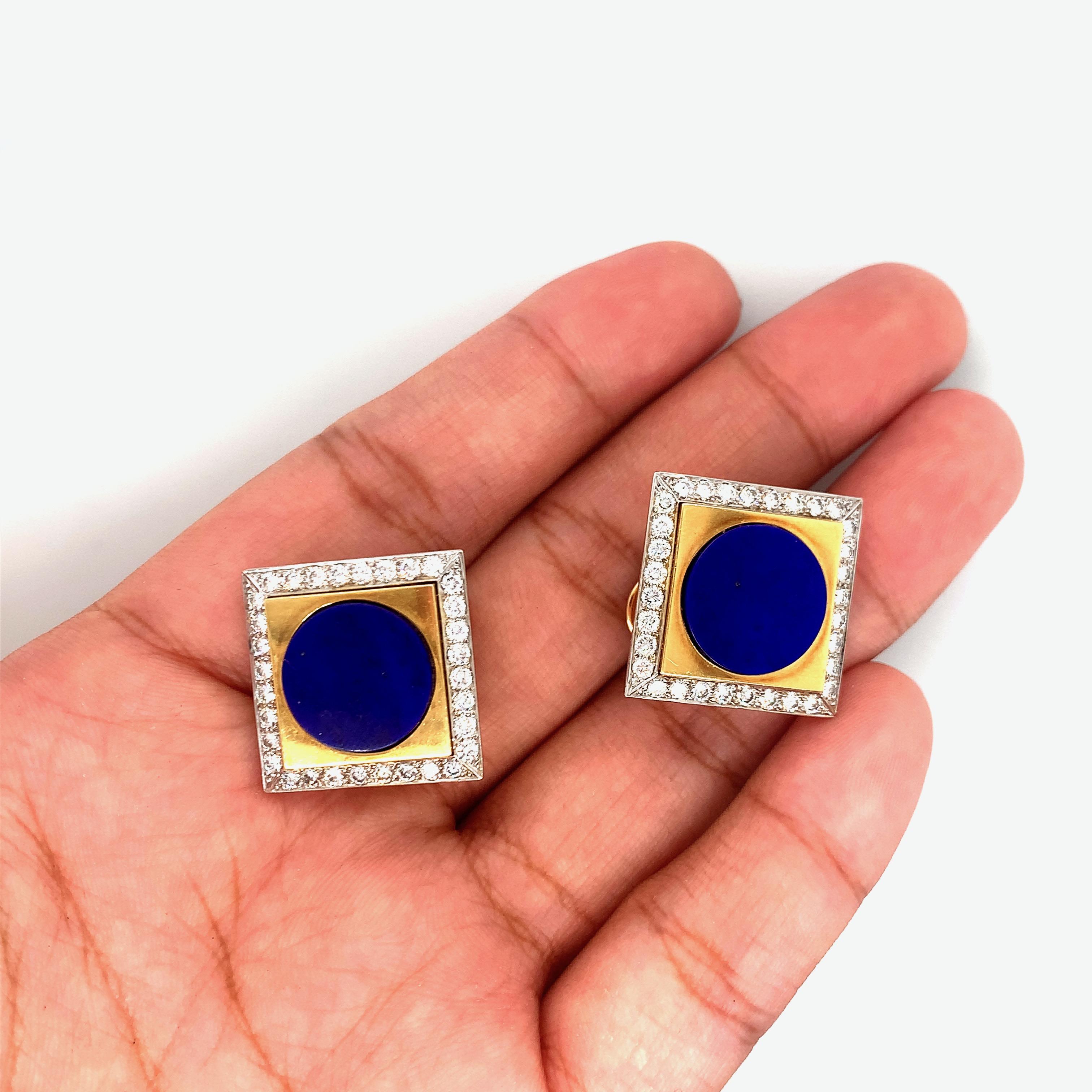 Lapis Lazuli Diamond Ear Clips For Sale 2