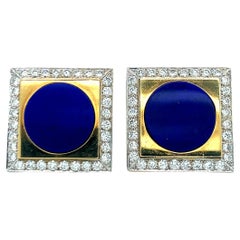 Vintage Lapis Lazuli Diamond Ear Clips