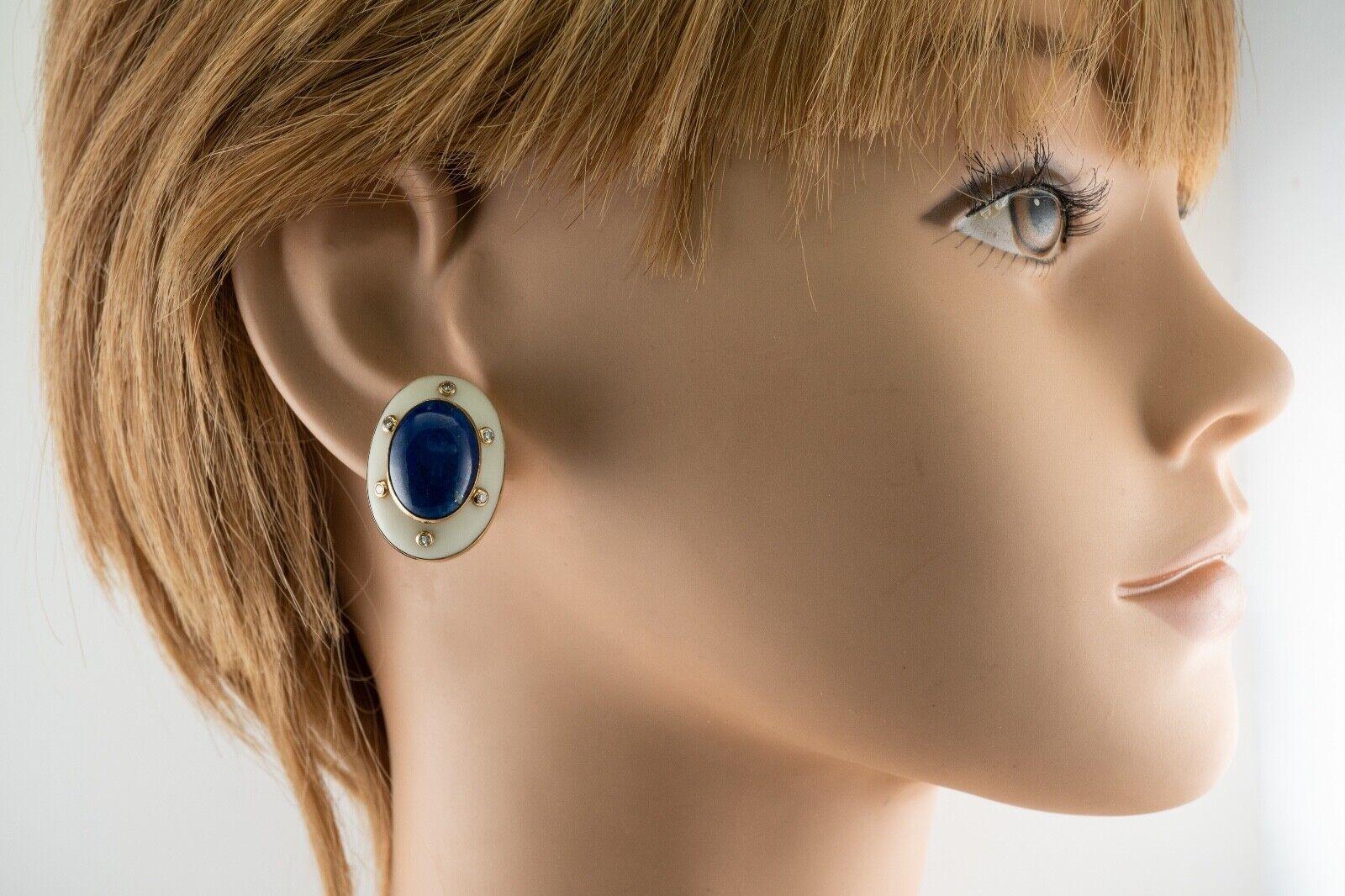 Lapislazuli-Diamant-Ohrringe Camphor-Kristall Vintage 14K Gold im Angebot 5