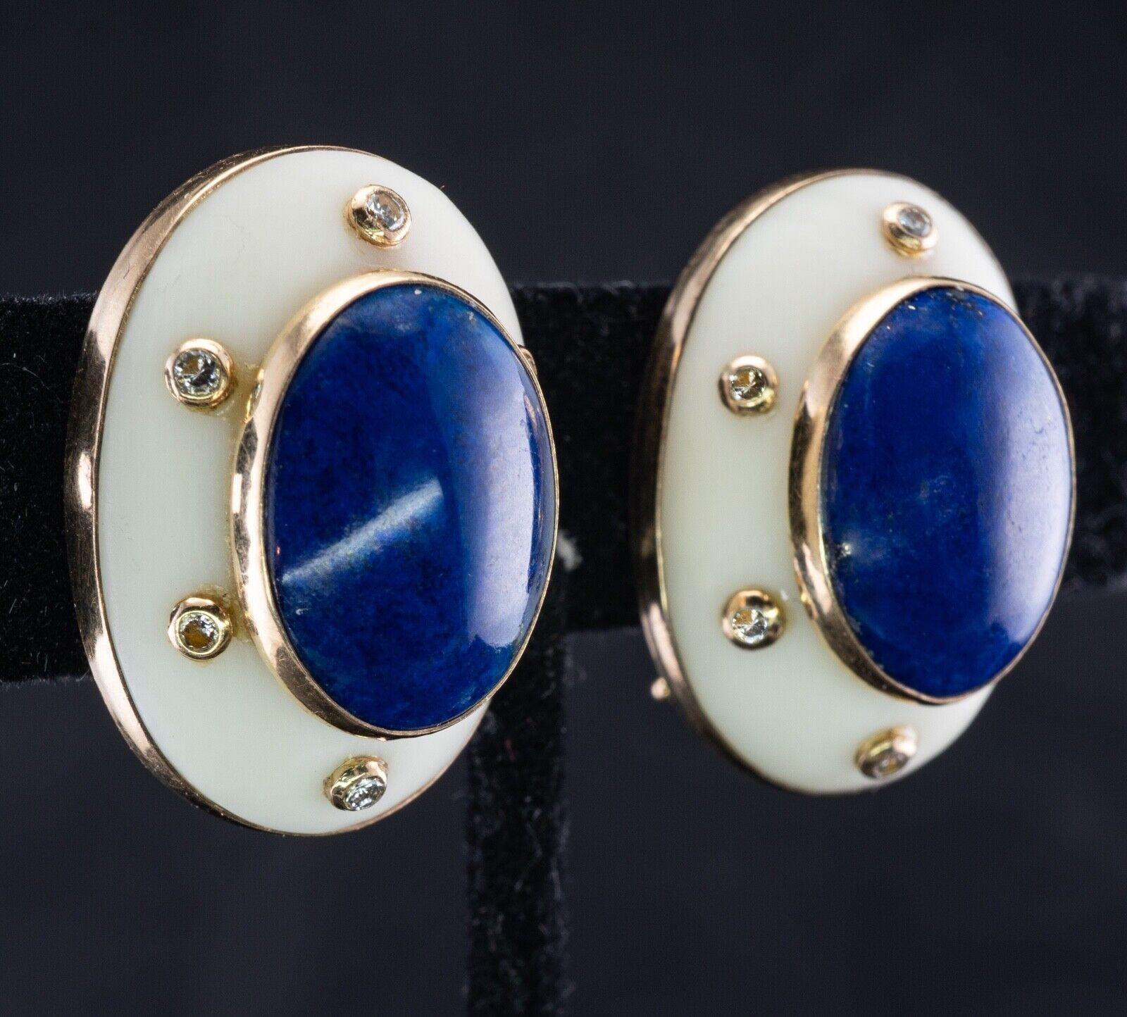 Lapislazuli-Diamant-Ohrringe Camphor-Kristall Vintage 14K Gold im Angebot 6