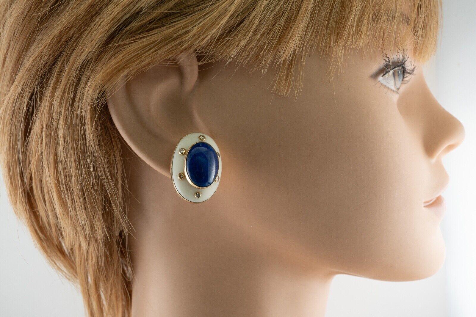 Lapislazuli-Diamant-Ohrringe Camphor-Kristall Vintage 14K Gold im Zustand „Gut“ im Angebot in East Brunswick, NJ