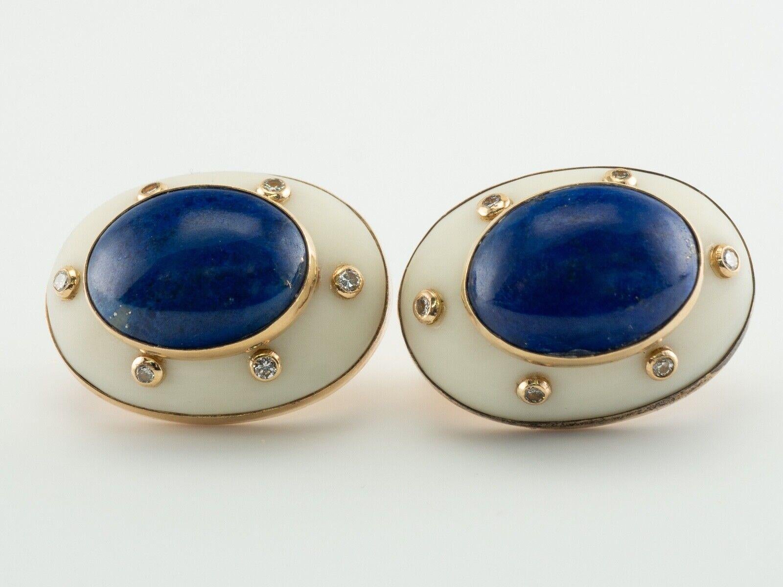Lapislazuli-Diamant-Ohrringe Camphor-Kristall Vintage 14K Gold Damen im Angebot