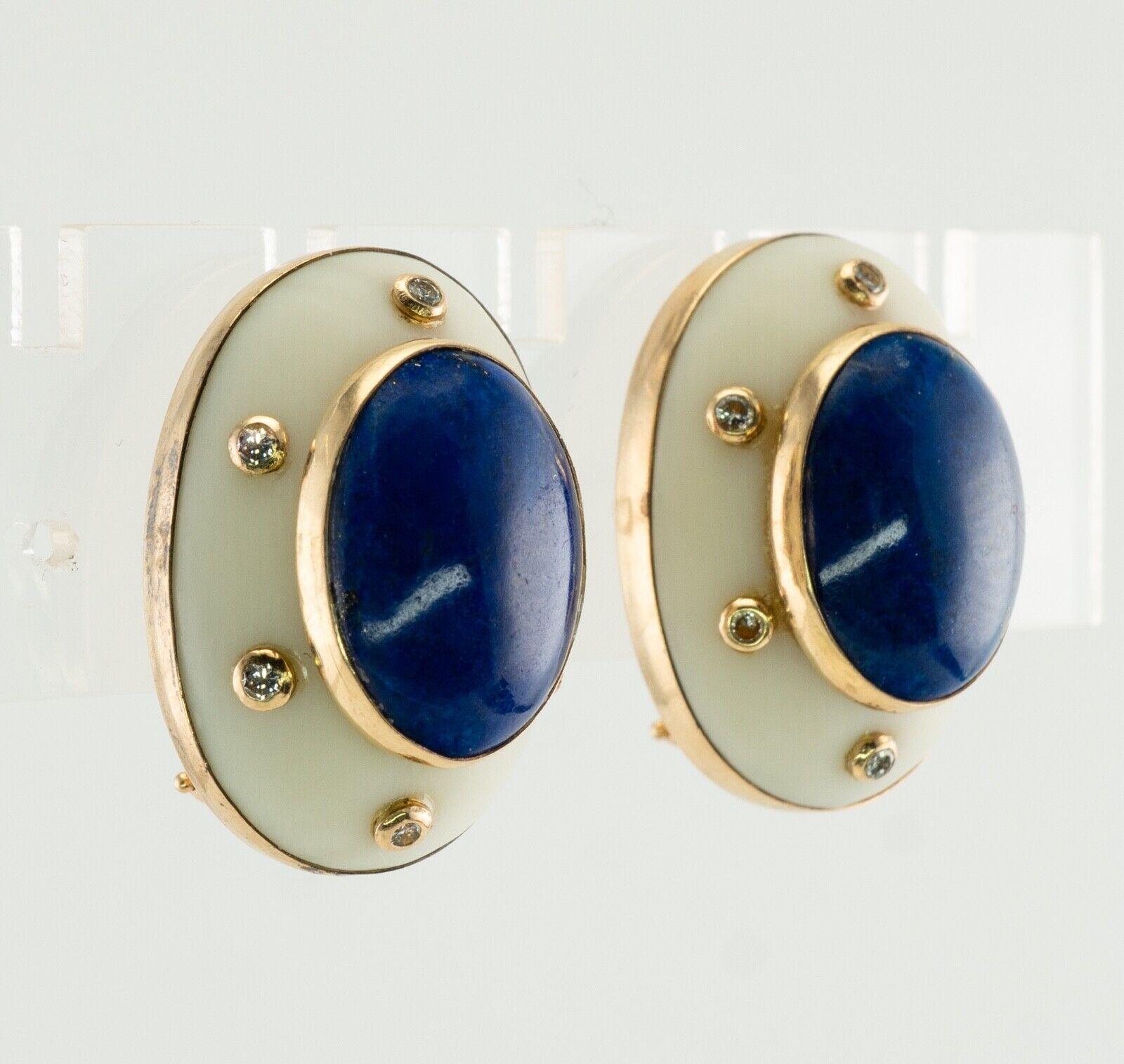 Lapis Lazuli Diamond Earrings Camphor Crystal Vintage 14K Gold For Sale 1