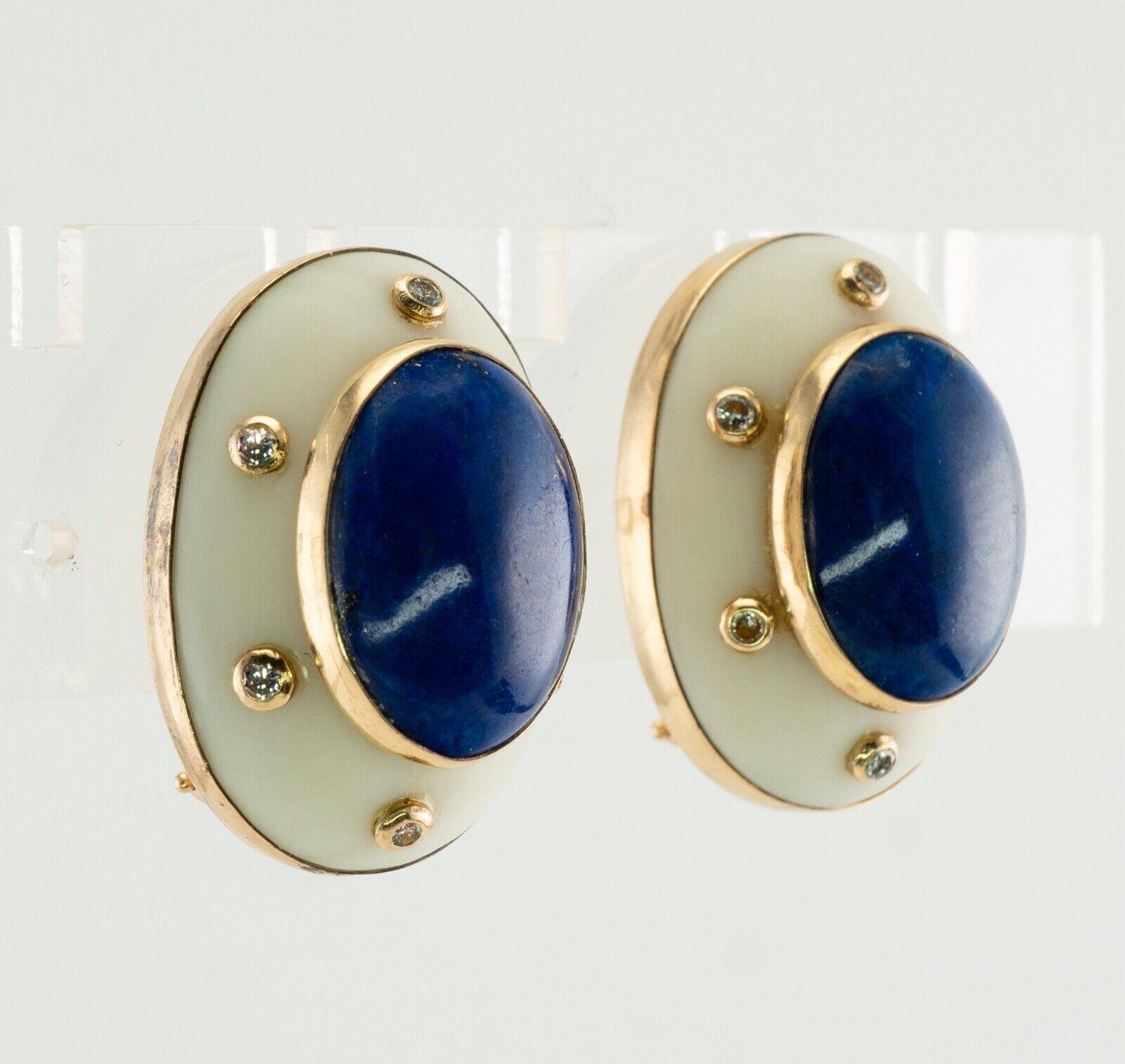 Lapislazuli-Diamant-Ohrringe Camphor-Kristall Vintage 14K Gold im Angebot 1