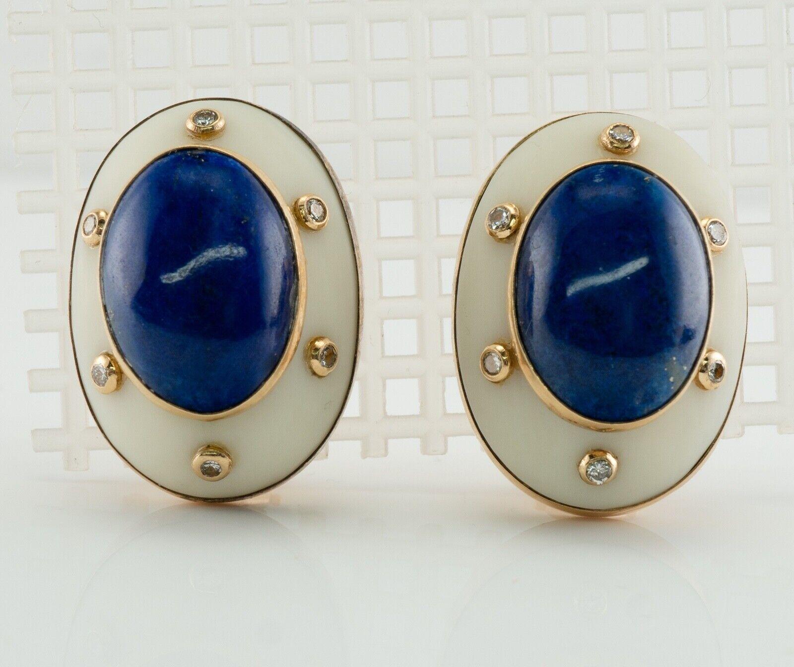 Lapis Lazuli Diamond Earrings Camphor Crystal Vintage 14K Gold For Sale 3