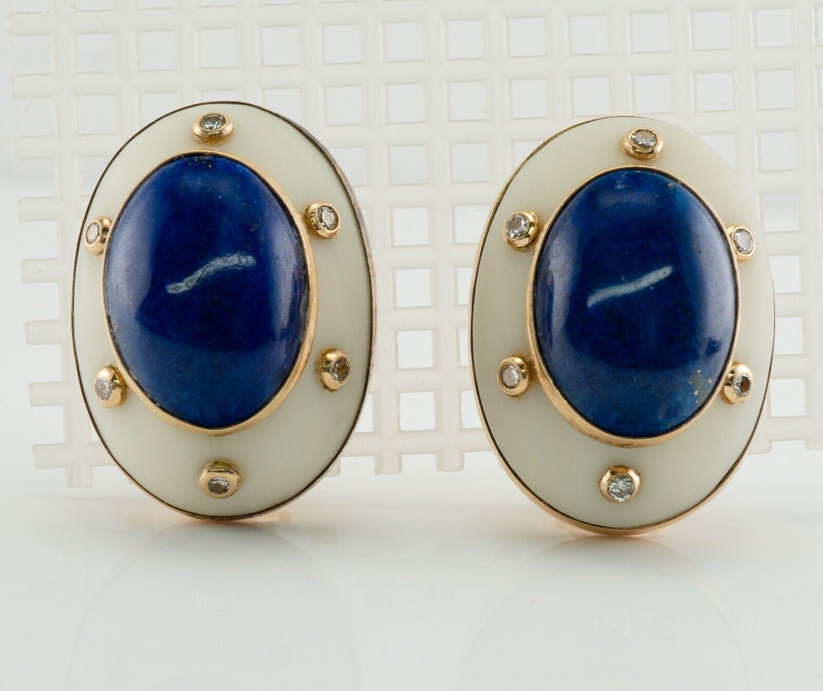 Lapislazuli-Diamant-Ohrringe Camphor-Kristall Vintage 14K Gold im Angebot 3
