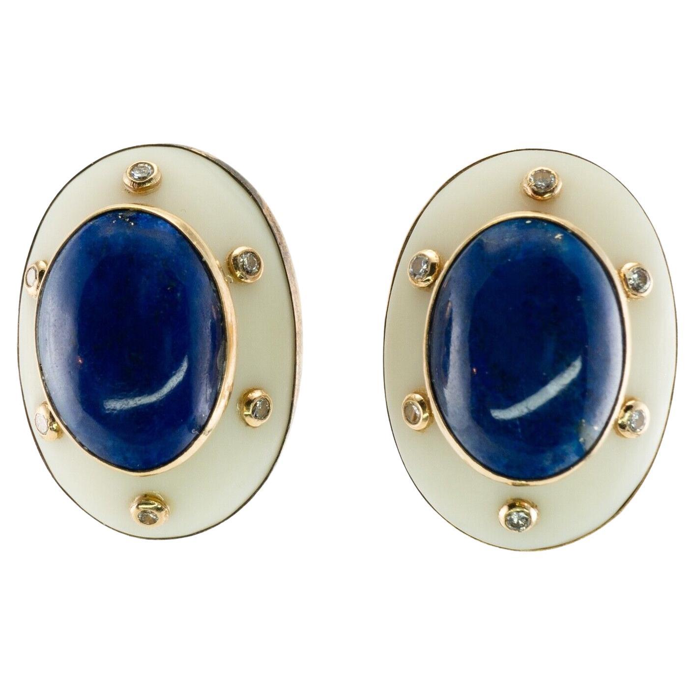 Lapis Lazuli Diamond Earrings Camphor Crystal Vintage 14K Gold