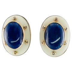 Lapis Lazuli Diamond Earrings Camphor Crystal Vintage 14K Gold