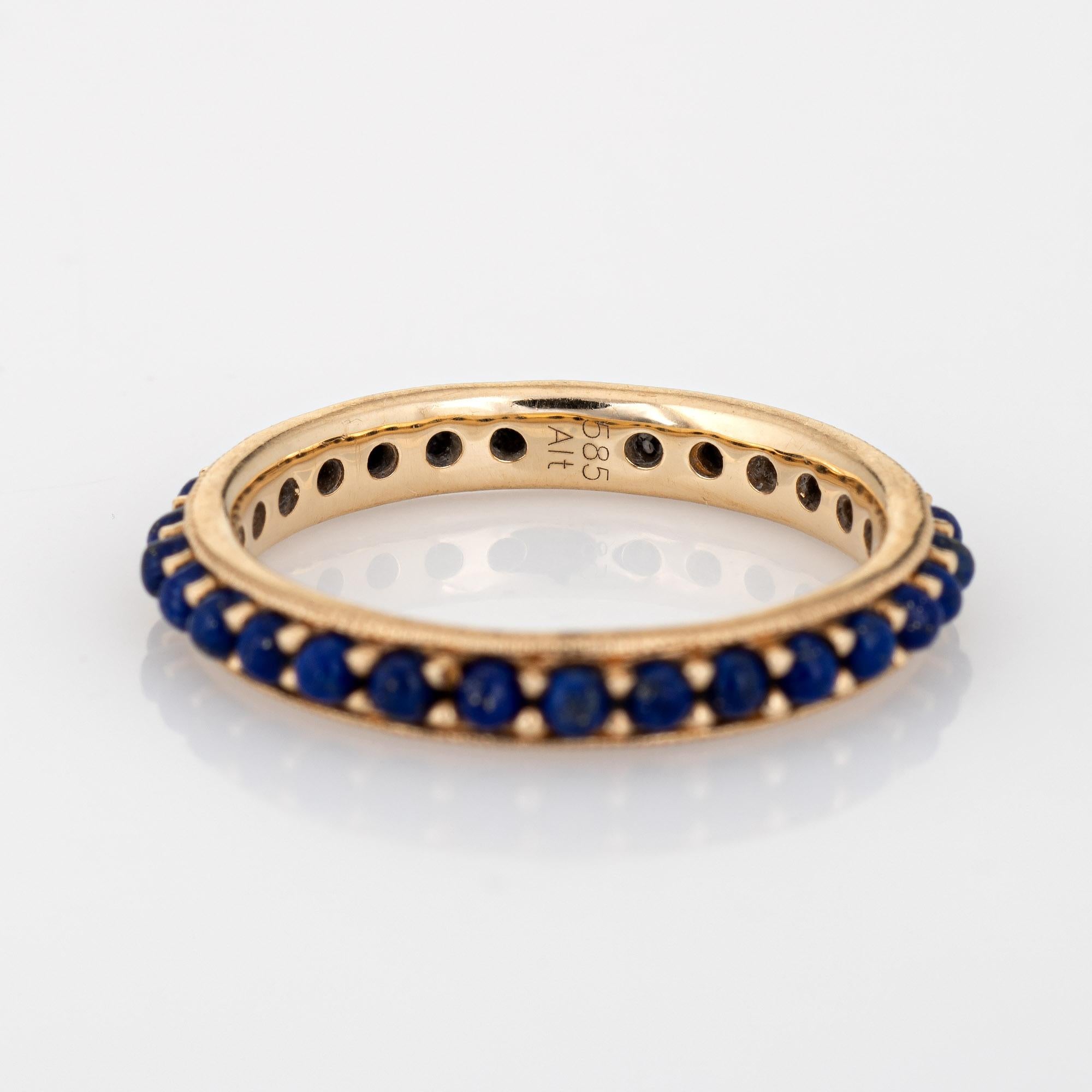 Cabochon Lapis Lazuli Diamond Eternity Ring 6.5 14k Yellow Gold Fine Jewelry Stack Band For Sale